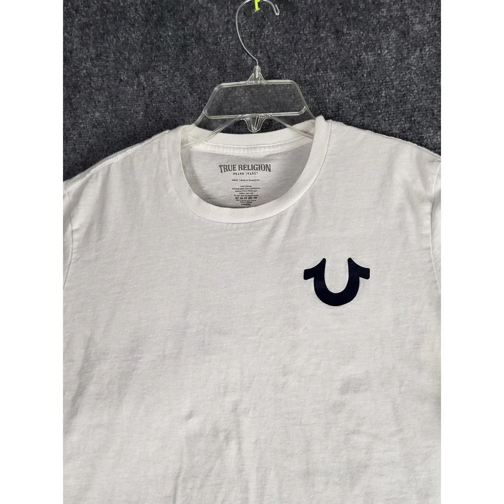True Religion T-Shirt Men Small White Short Sleeve Horseshoe Logo Crewneck Shirt